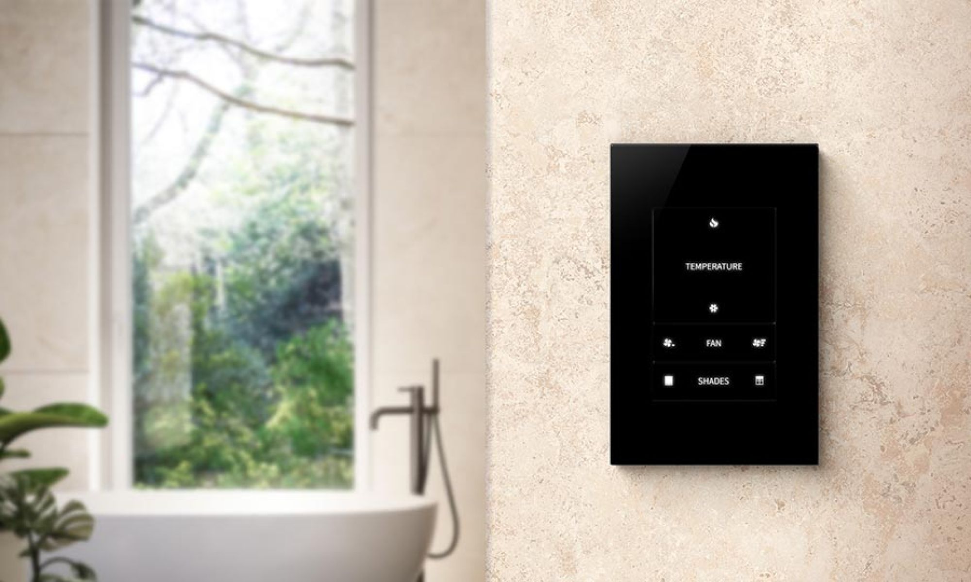 Digital wall-mounted control panel in a bathroom