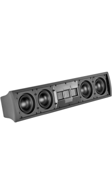 Wide black Wisdom Audio speaker with multiple drivers and tweeters