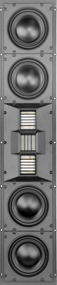 Tall black Wisdom Audio speaker with multiple drivers and tweeters