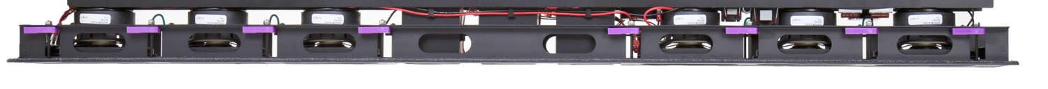 Close-up of Wisdom Audio speaker components with visible wiring and purple clips