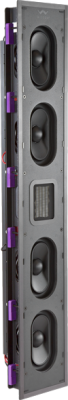 Tall black Wisdom Audio speaker with multiple drivers and tweeters