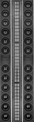 Tall black Wisdom Audio speaker with multiple drivers and a central tweeter